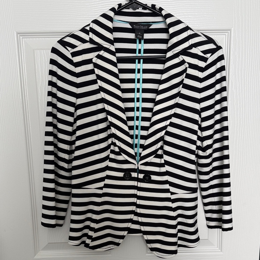 White House Black Market Striped Blazer in Black and White